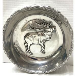 Vintage Mariposa Brilliante 10" Cast Aluminum Trophy Serving Bowl-Elk Stag-EUC